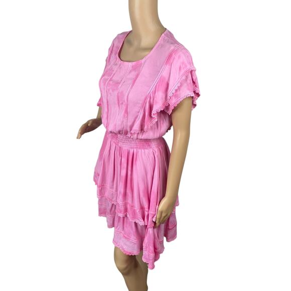Pastel Pink Crochet Lace Tiered Ruffle Flutter Sleeve Dress SZ XS - Picture 5 of 10